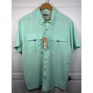 Eddie Bauer Men Large Short Sleeve Fishing Shirt Mint Green UPF 50 Outdoors New